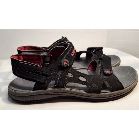 Merrell Black Adjustable Strap Sandals With Red Woman Accents Outdoor Woman's Si - Picture 5 of 8